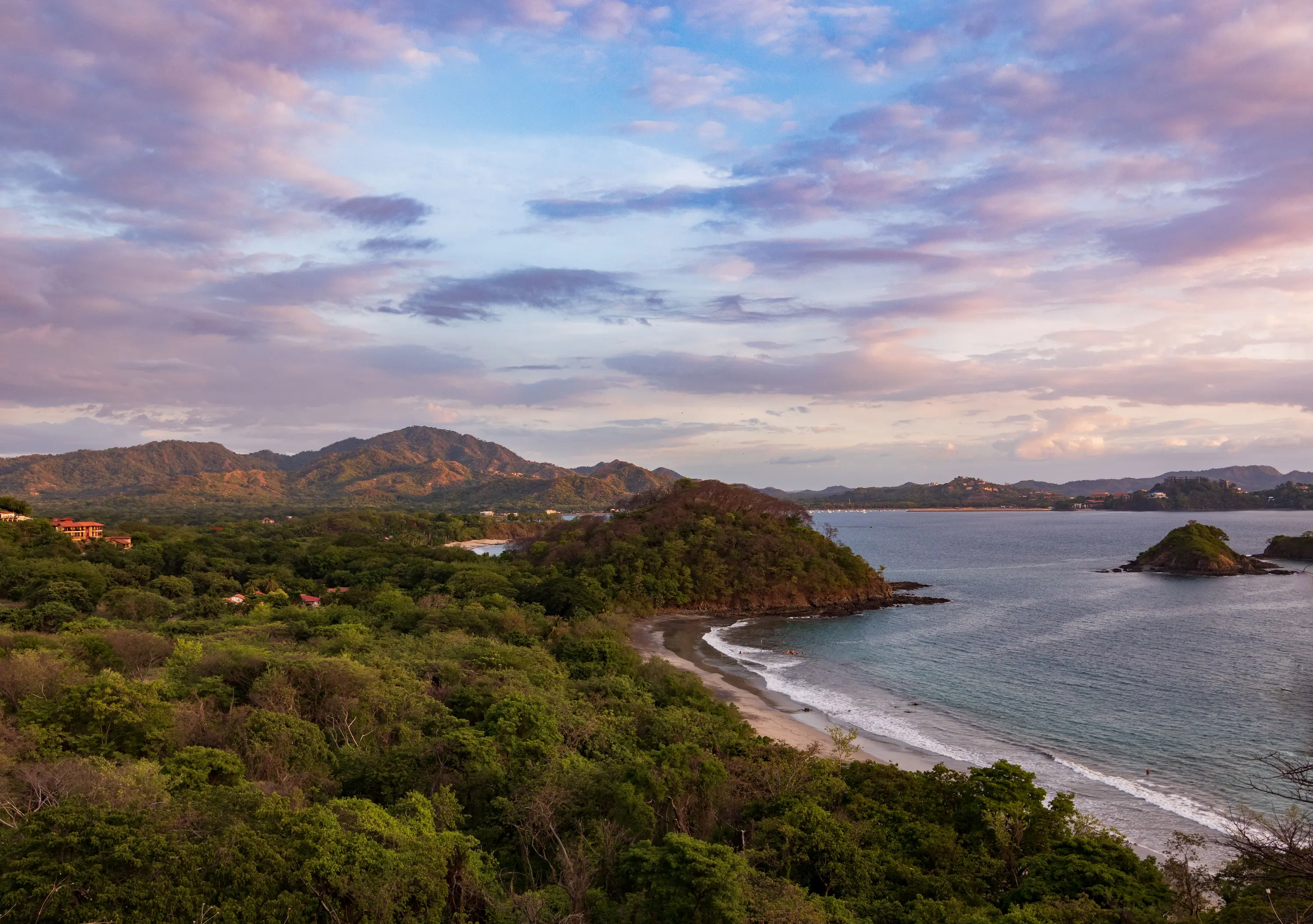 Sunset panorama over the beaches and hills of the Guanacaste Gold Coast, Costa Rica